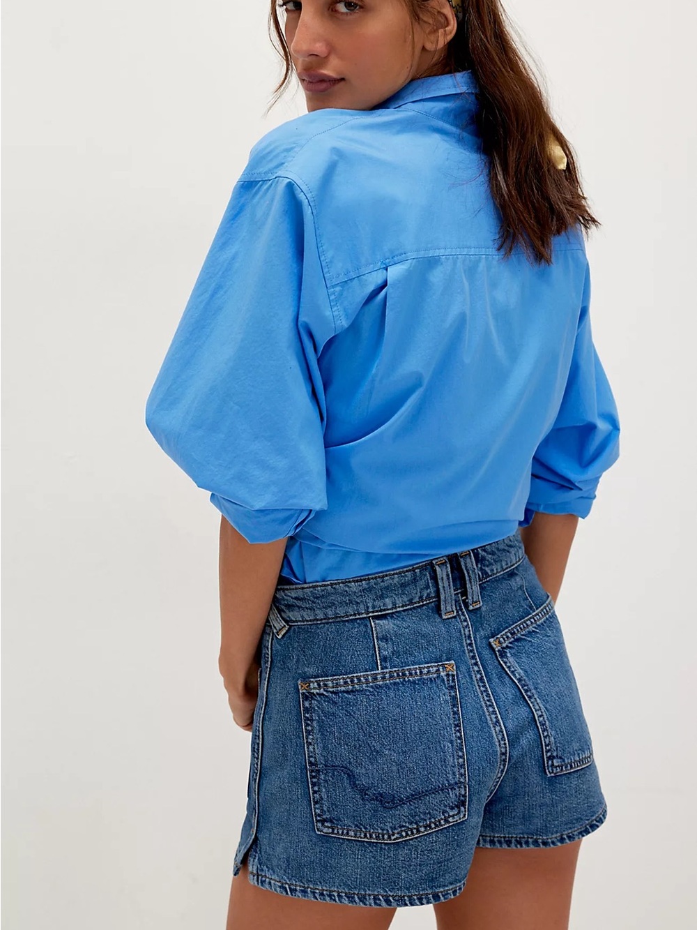 Free People We The Free Bettie Sailor Shorts Med Wash Denim Size 27 Retail $68 - Picture 3 of 15